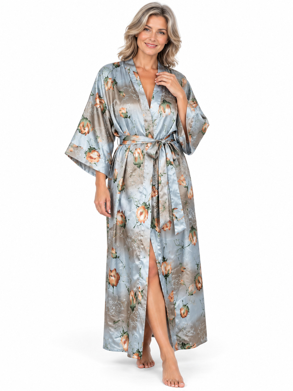 Vintage Kristine Tyler Intimates Floral Womens Robe One Size Kimono Sleeve USA